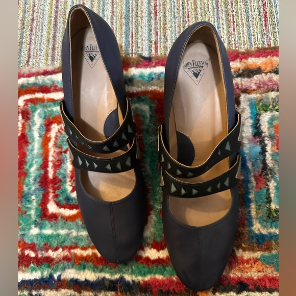 Fluevog EXCELLENT Greater Expectations Pettitt navy geometric Mary Jane pump- 10 - Picture 12 of 16